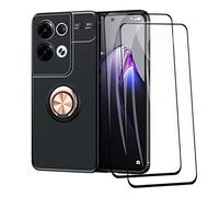 GOKEN Funda para OPPO Reno8 Pro 5G (Reno 8 Pro 5G) y 2 Piezas Cristal Templado, TPU Silicona Protección Carcasa, Bumper Caso Case Cover con Shock- Absorción y 360° Anillo Kickstand, Rosegold+Negro