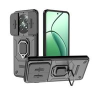 GOKEN Funda para Realme 12 5G / Realme 12X, Armor Carcasa de Silicona Suave y PC Rígido Antigolpes con Anillo Rotativo 360° y Cover Protector Deslizable para Lente, Case -Negro
