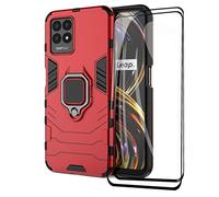 GOKEN Funda para realme 8i (realme 8 i) y 2 Cristal Templado, PC + TPU Silicona Tough Armor Protección Carcasa, Robusta Antigolpes Estuche con 360° Magnético Anillo Kickstand, Rojo