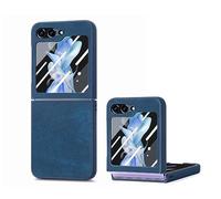 GOKEN Funda para Samsung Galaxy Z Flip 6, Carcasa Rígida de PC con Revestimiento de Cuero PU, Case (Cover) Antigolpes con Protector de Pantalla Secundario Incorporado -Azul