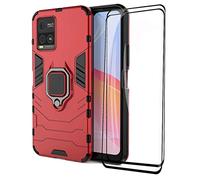 GOKEN Funda para Vivo Y21s / Vivo Y21 / Vivo Y33s y 2 Cristal Templado, PC + TPU Silicona Tough Armor Protección Carcasa, Robusta Antigolpes Estuche con 360° Magnético Anillo Kickstand, Rojo