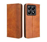 GOKEN Funda para Xiaomi 14T Pro 5G - Carcasa de Cuero con Tapa y Cartera, Interior de Silicona Antigolpes, Cierre Magnético y Soporte Plegable, Cover Case -Marrón