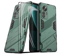 GOKEN Funda para Xiaomi Mi 12 Lite 5G y 2 Piezas Cristal Templado, PC + TPU Silicona Tough Armor Protección Carcasa, Robusta Antigolpes Estuche con Soporte Vertical y Horizontal, Verde