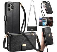 GOKEN Funda para ZTE Blade A36 4G - Carcasa de PU Cuero con Tapa y Cremallera Cartera, Interior de Silicona Antigolpes, Cierre Magnético y Soporte Plegable - Negro