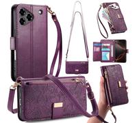 GOKEN Funda para ZTE Blade A76 4G - Carcasa de PU Cuero con Tapa y Cremallera Cartera, Interior de Silicona Antigolpes, Cierre Magnético y Soporte Plegable - Púrpura