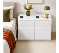 GOKHOMX 2 Mesitas de Noche con Enchufes y USB, 6 Cajones, 40x35x60 cm | Pareja de mesillas con regleta, 4 enchufes, 4 USB y 6 cajones; para cama de matrimonio, salón o despacho