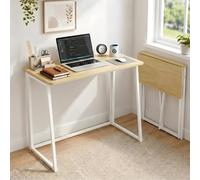 GOKHOMX Escritorio Infantil Plegable Mesa Estudio Ordenador para Habitación Juvenil Dormitorio niña Ahorro de Espacio Nórdico Fácil Montaje Esquinas Redondeadas Blanco Roble 80x40x74cm