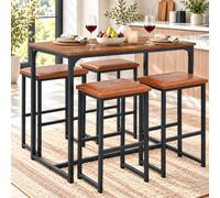 GOKHOMX Juego de Comedor con 4 Taburetes, Mesa Alta 100x50 cm, Marrón | Juego de comedor para 4 personas con 4 taburetes acolchados, mesa alta salvaspacio para cocina, comedor y piso pequeño.