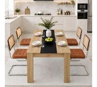 GOKHOMX Juego de comedor de 5 piezas, mesa de comedor 110 × 70 cm, piel sintética, color coñac