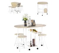 GOKHOMX Mesa de Comedor con 4 Sillas, Mesa de Cocina para Espacios Pequeños con 4 Silla Plegable, Pequeña Mesa Plegable con Espacio de Almacenamiento para Restaurante, Terraza, Balcón, Jardín (Roble