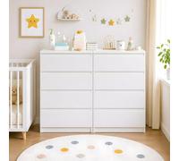 GOKHOMX Pack de 2 Cómodas Altas para Cambiador, 4 Cajones Cada Una, Blancas | 2 cómodas blancas, 8 cajones en total, acabado melaminado, para zona de cambiador, dormitorio, entrada, salón y despacho