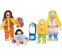 goki 51442 - Muñecas flexibles, familia hippie, juego de 4 piezas con padres y dos hijos para casa de muñecas y juegos de rol
