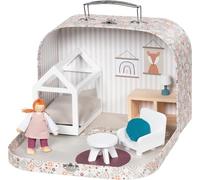 goki 51443 - Maleta - Casa de muñecas móvil de 10 piezas en formato maleta, totalmente amueblada