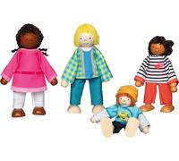 goki 51463 - Muñecas flexionadas Familia intercultural - Juego de muñecas con 4 muñecas: mamá, papá, 2 niños de Madera - Figuras móviles para Casas de muñecas