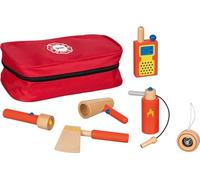 goki 51474 - Bolsa de Bomberos Madera, Juego Completo con Figuras, Juguete de Madera sostenible, 7 Piezas, para niños a Partir de 3 años