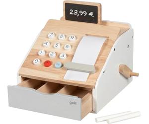 goki 51481 Caja de Madera con Sonido de cajón, Tablero de Escritura, Rollo de Papel, Accesorios para Tienda y Cocina de Juguete