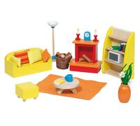 Goki 51904 - Sala de estar de 34 piezas para casita de muñecas