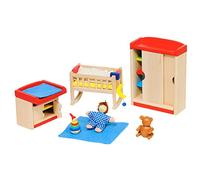 Goki 51905 - Dormitorio de niños para casita de muñecas de 12 Piezas