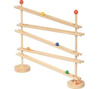 goki 53768 - Pista de bolas FlexiTrack, 32 piezas de madera con 5 bolas, pista de canicas flexible y juguete de motricidad para la construcción creativa