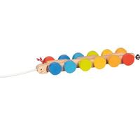 goki 54843 - Oruga de Madera, Juguete Educativo con diseño de Animales, Incluye Cuerda y Parte móvil, Juguete para bebés Que promueve la coordinación y la motricidad, 29 cm x 6 cm x 3 cm, a Partir de