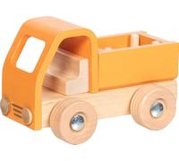 goki 55836 - Camión de plataforma de madera con plataforma de carga desmontable, resistente coche de juguete para niños a partir de 2 años