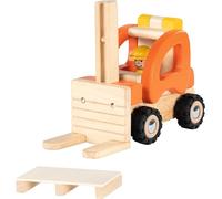 goki 55850 - Carretilla elevadora de Madera, Robusto vehículo de Juguete con neumáticos de Goma móviles, Superficie de Carga Ajustable y Paleta, promueve la motricidad y la imaginación de los niños,