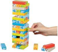 goki 56297 - Torre de Madera con diseño de Animales y Dados - Juego de Habilidad Infantil de 55 Piezas