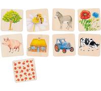 goki 56300 - Juego de Notas en el Campo de Madera, Juegos de Memoria clásicos para Toda la Familia, búsqueda de Parejas, promueve la Memoria y la percepción Visual, Caja de Madera para Guardar, Juego