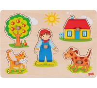 goki 57306 Puzzelpuzzel kat en hond, dierenpuzzel met houten h (Importación USA)