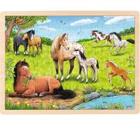 goki 57321 Puzzle de Verano en el Prado de Caballos, Bonito diseño de un Caballo con Paisaje, promueve la imaginación y la motricidad de los niños, 40 cm x 30 cm, Juego de 96, a Partir de 3 años