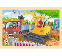 goki 57338 - Puzzle para Insertar Excavadora - 24 Piezas robustas de Madera pequeños Aficionados a Las Obras