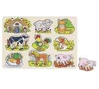 Goki-57895 Puzzles de Madera Encaje, Sonidos Animales, Granja, Multicolor (57895) , color/modelo surtido