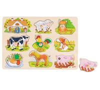 Goki-57895 Puzzles de Madera Encaje, Sonidos Animales, Granja, Multicolor (57895) , color/modelo surtido