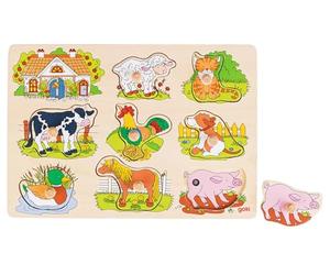 Goki-57895 Puzzles de Madera Encaje, Sonidos Animales, Granja, Multicolor (57895) , color/modelo surtido