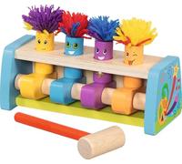 goki 58290 - Banco de martillo hippie Hopper - Colorido banco de martillo de madera goki66 con mecanismo de salto - Golpear, rebotar, atrapar, con martillo y 4 divertidas figuras de golpe