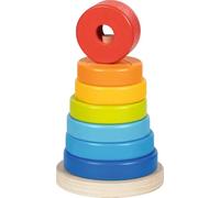 goki 58299 - Torre apilable de moldes, 14 piezas de madera maciza, juego de habilidad a partir de 2 años