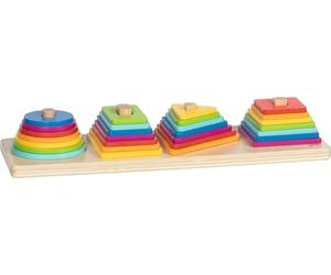 goki 58301 - Juego de clasificación de pirámides de Colores - Juguete Educativo Formas y Colores de Madera, Juego de motricidad a Partir de 2 años con 28 Elementos