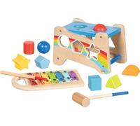 goki 58304 - Banco de martillo con xilófono y función de clasificación, 12 piezas de madera con campanilla extraíble - Banco 3 en 1, caja clasificadora, xilófono