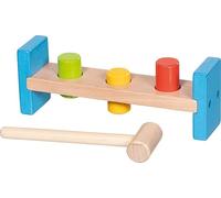 goki 58319 - Banco de madera con 3 bloques y martillo - Juguete de motricidad para niños a partir de 2 años