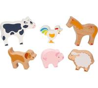 goki 58320 - Juego de Animales de Granja de Madera - 6 Animales de Granja con diseño Adecuado para niños - Figuras de Madera para niños a Partir de 2 años