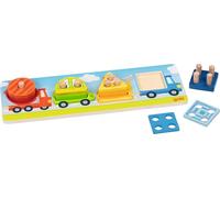 goki 58348 - Juego de clasificación de Formas de vehículos de Madera, Juego Educativo para niños para Promover Las Habilidades motoras, Aprender a apilar y asignar Formas y Colores, 30 cm x 10 cm,