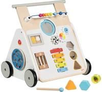 goki 59961 KiddyCruiser - Andador de madera, multifunción, con laberinto de bolas, xilófono, espejo, caja de clasificación, rompecabezas giratorios, freno y mucho más, 33 cm x 41 cm x 44 cm, a partir