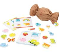 goki 59972 - Juego de 21 Figuras de Madera y Textil, 16 diseños Diferentes, Juego Educativo y Educativo, promueve la motricidad Fina y la comprensión de la Forma en los niños, Juego de 21 Unidades, a