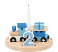 goki 60668 Tren de cumpleaños Oslo de Madera, para la Mesa Decorativa de cumpleaños con números 1, 2, 3, 4, 5, 6, en Azul para niños, decoración cumpleaños Infantiles, 16 cm x 12 cm x 7