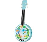 goki 61870 Banjo de Madera y plástico, Instrumento Musical con Motivos de Animales, promueve el interés Musical y la motricidad de los niños, Incluye púas y Cuerdas de Repuesto, Juego de 4, a Partir