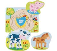 GOKI- Animales de Granja, Puzzle No Aplica Madera, Multicolor, único (57386)