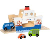 goki Transbordador de madera para coche 53766 con luces, carga de manivela y 3 vehículos