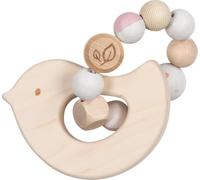 goki baby 65336 - Pinza de madera con forma de pájaro para bebés - Fabricado en Alemania, color rosa, niña, juguete de motricidad natural para promover el reflejo de agarre, desde el nacimiento