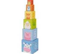 GOKI- Cubos para apilar con Motivos de Animales. Puzzles 3D, Multicolor (58411)