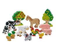 goki Juego de animales de granja - 14 piezas de juguete de madera con vacas y cerdos para niños a partir de 3 años - Inspiran el juego y el aprendizaje imaginativos, duraderos y respetuosos con el